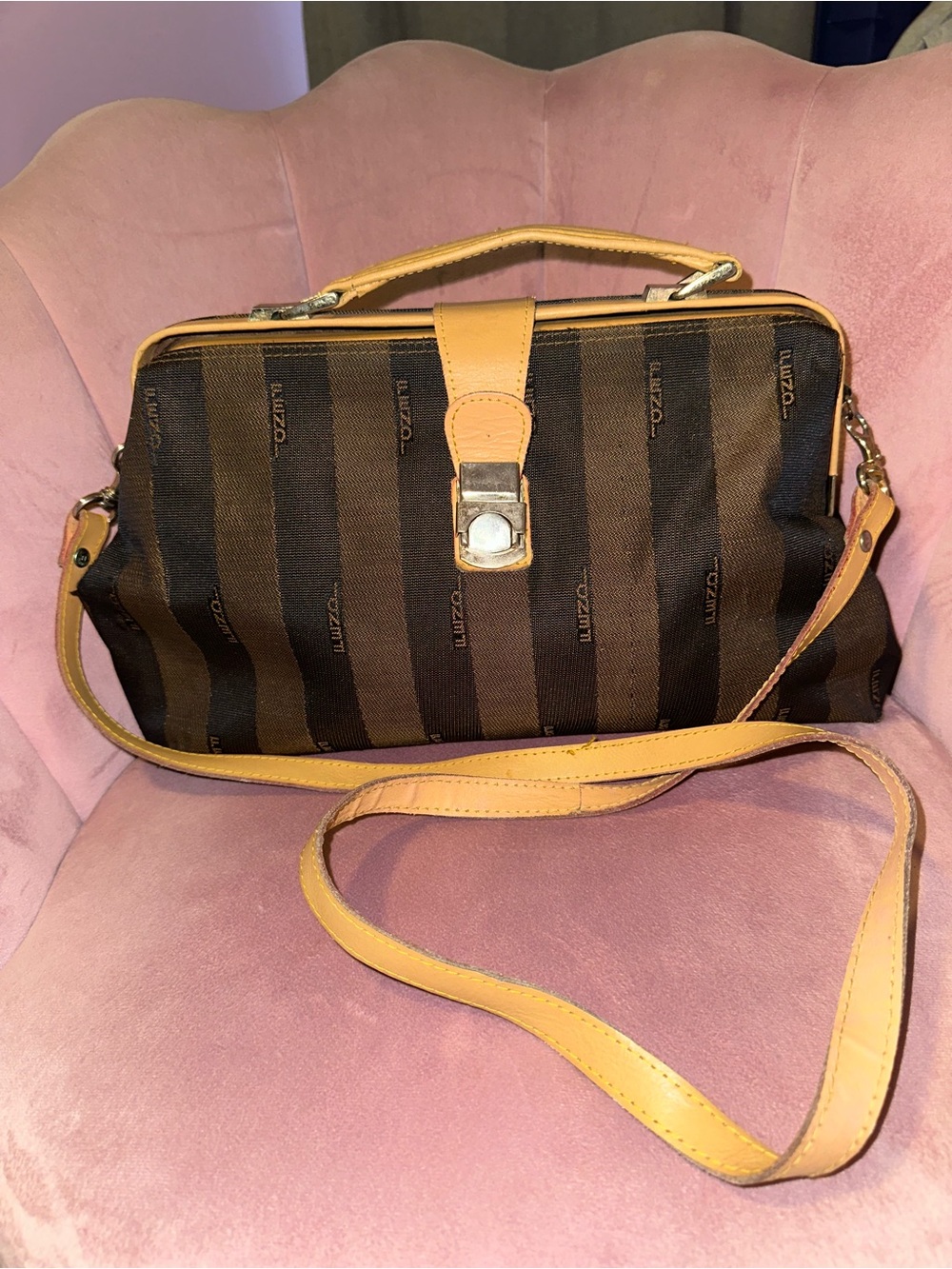 Vintage Fendi Pequin Striped Coated Canvas Doctor Bag